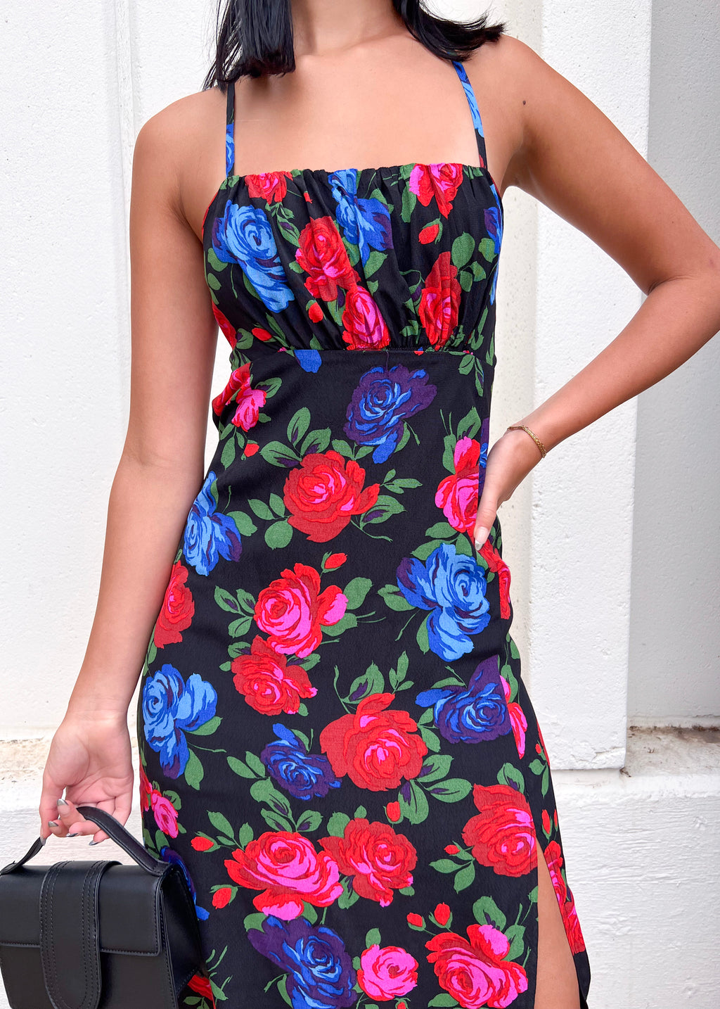 BLOOMING ROSE MIDI DRESS- BLACK FLORAL