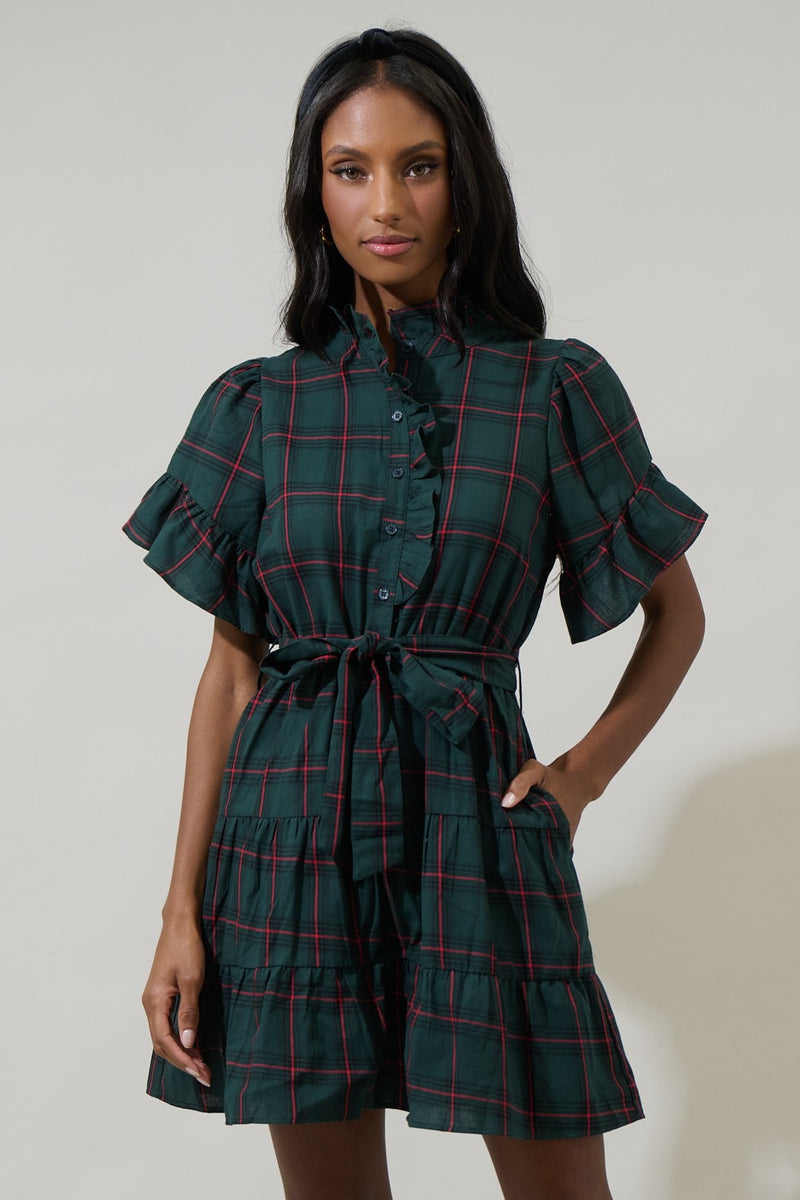 BROOK PLAID BUTTON DOWN DRESS- GREEN Shop Movida BROOK PLAID BUTTON DOWN DRESS- GREEN Shop Movida