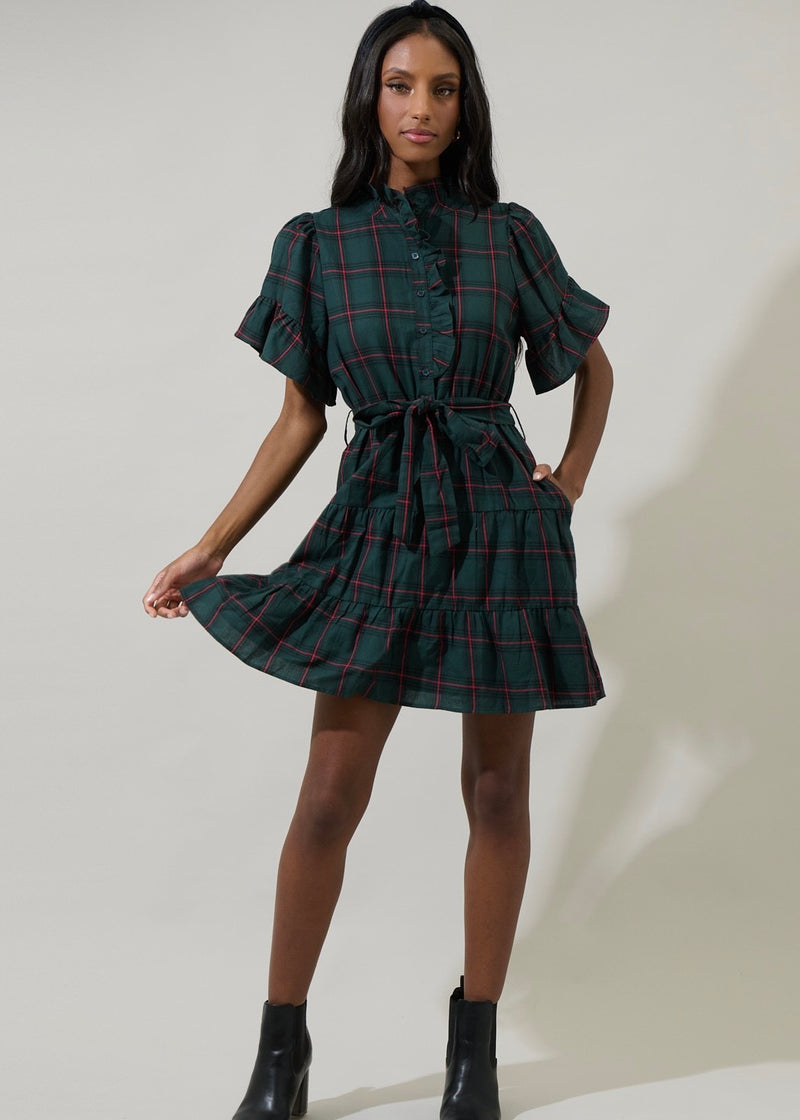 green fall dress BROOK PLAID BUTTON DOWN DRESS- GREEN – Shop Movida