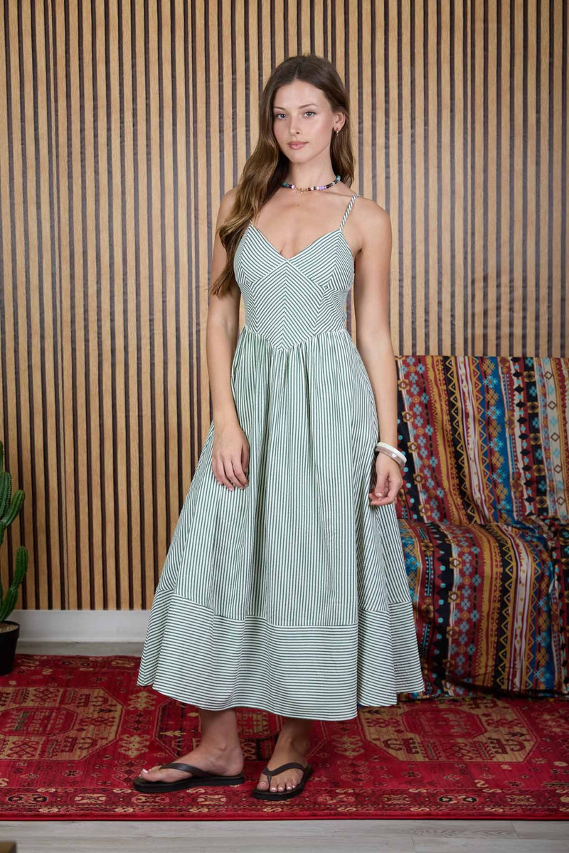 STRIPED BASQUE MIDI DRESS- GREEN – Shop Movida