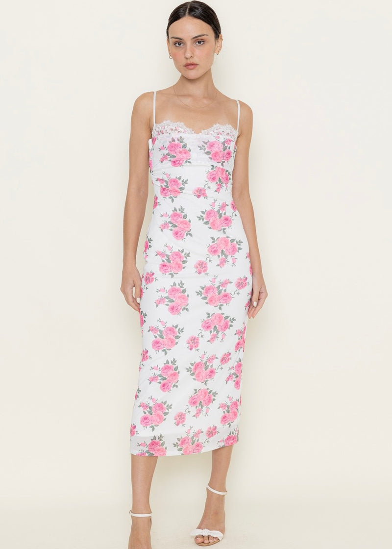 FLORAL LACE MESH MIDI DRESS- PINK/WHITE Shop Movida FLORAL LACE MESH MIDI DRESS- PINK/WHITE Shop Movida