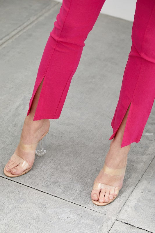 FRONT SLIT PANTS- HOT PINK