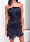 TEXTURED RUFFLE MINI DRESS- BLACK