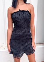 TEXTURED RUFFLE MINI DRESS- BLACK