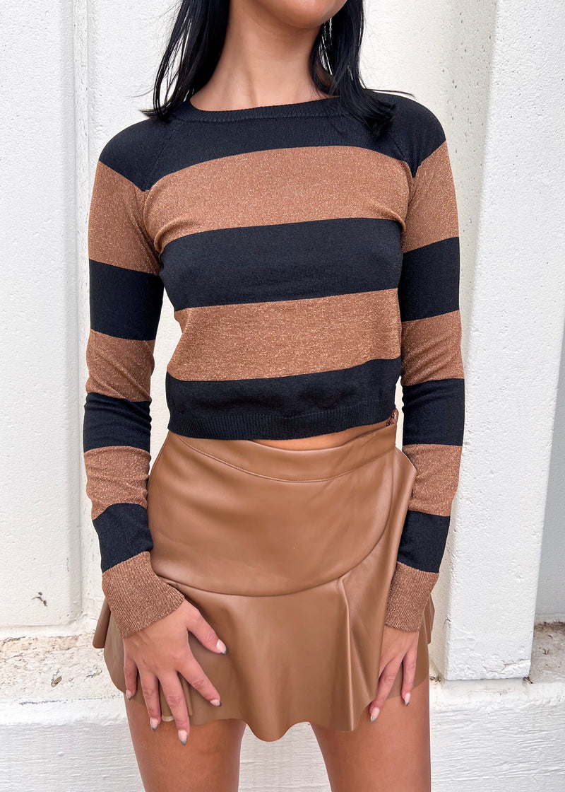 RULEX COLOR BLOCK KNIT TOP- BLACK/MOCHA