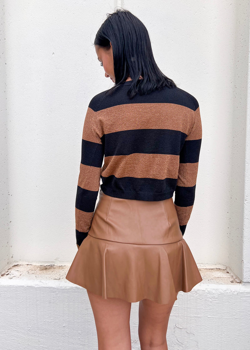 RULEX COLOR BLOCK KNIT TOP- BLACK/MOCHA