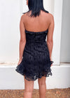 TEXTURED RUFFLE MINI DRESS- BLACK