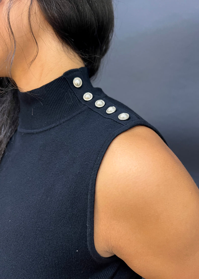 SLEEVELESS JEWELED KNIT- BLACK