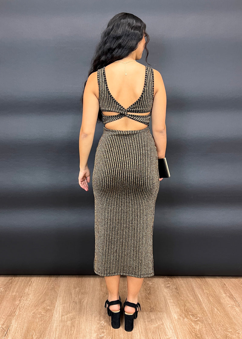 LUREX KNIT MAXI DRESS- BLACK/GOLD
