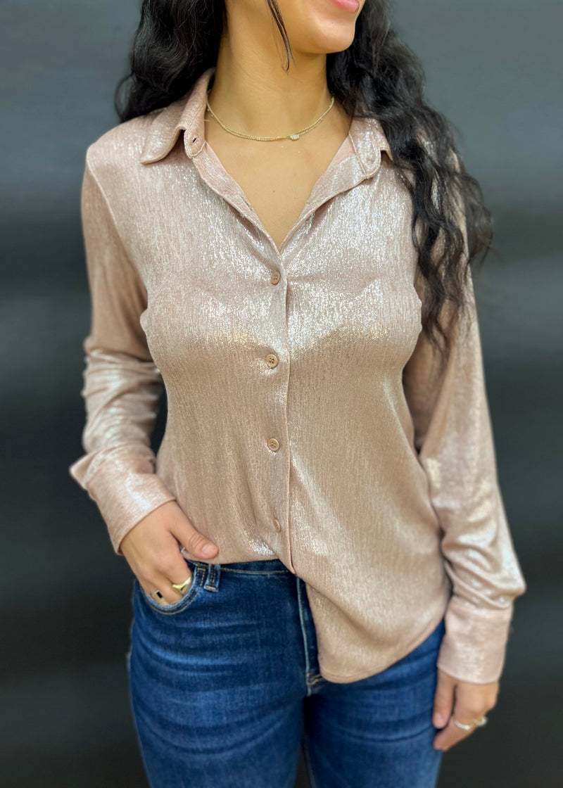 SOIREE FOIL BLOUSE- BLUSH