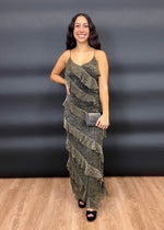 METALLIC TIERED MAXI DRESS- BLACK/GOLD