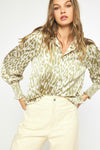 LARA ANIMAL PRINT BLOUSE- OLIVE