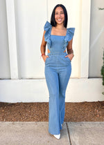 RUFFLE DENIM PANTSUIT- DENIM