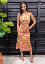 MANGO FLORAL SATIN DRESS- APRICOT