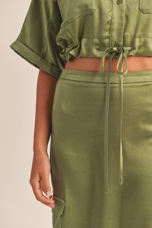 SABINA SATIN TOP- OLIVE