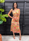 MANGO FLORAL SATIN DRESS- APRICOT