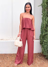 CASCADE STRAPLESS JUMPSUIT- BROWN