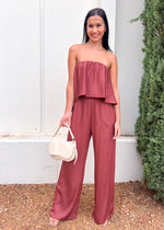 CASCADE STRAPLESS JUMPSUIT- BROWN