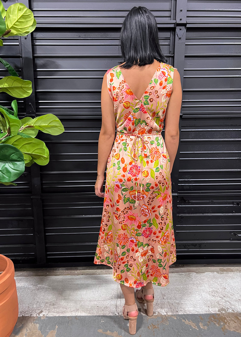 MANGO FLORAL SATIN DRESS- APRICOT