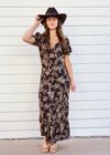 PAISLEY FLORAL MIDI DRESS- BROWN