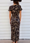 PAISLEY FLORAL MIDI DRESS- BROWN