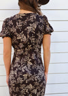 PAISLEY FLORAL MIDI DRESS- BROWN