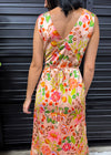 MANGO FLORAL SATIN DRESS- APRICOT