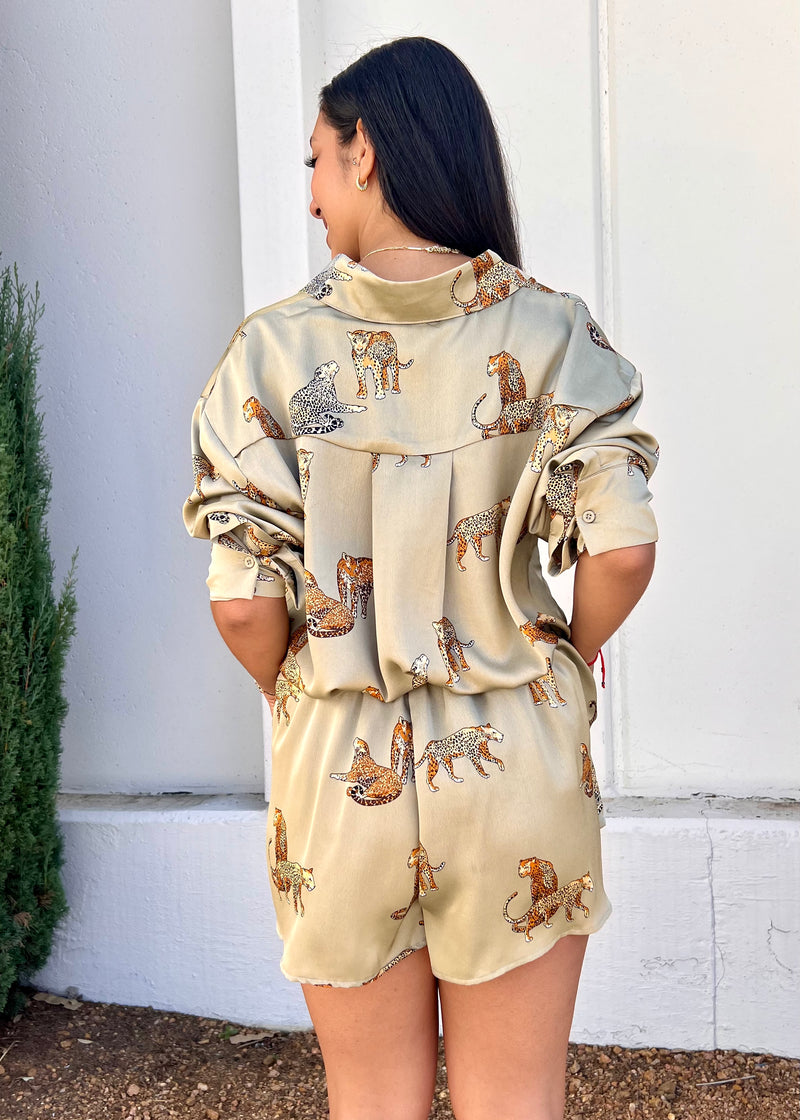 WILD SIDE CHEETAH BLOUSE- OLIVE