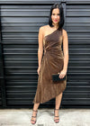 SHIMMER METALLIC ONE SHOULDER DRESS- BLACK GOLD