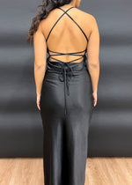 CORSAGE SATIN DRESS- BLACK