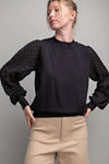 SWISS DOTTED KNIT TOP- BLACK