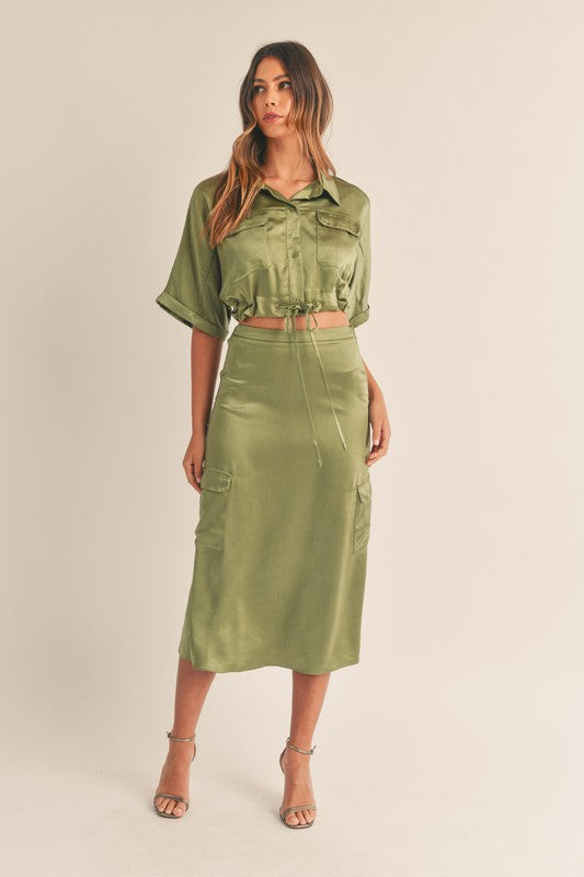 SABINA SATIN TOP- OLIVE