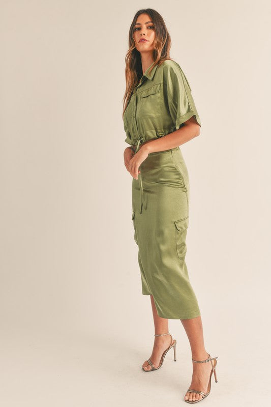 SABINA SATIN TOP- OLIVE