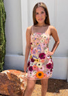 FLORAL APPLIQUE MINI DRESS- BLUSH PINK