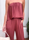 CASCADE STRAPLESS JUMPSUIT- BROWN