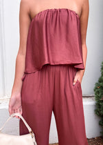CASCADE STRAPLESS JUMPSUIT- BROWN