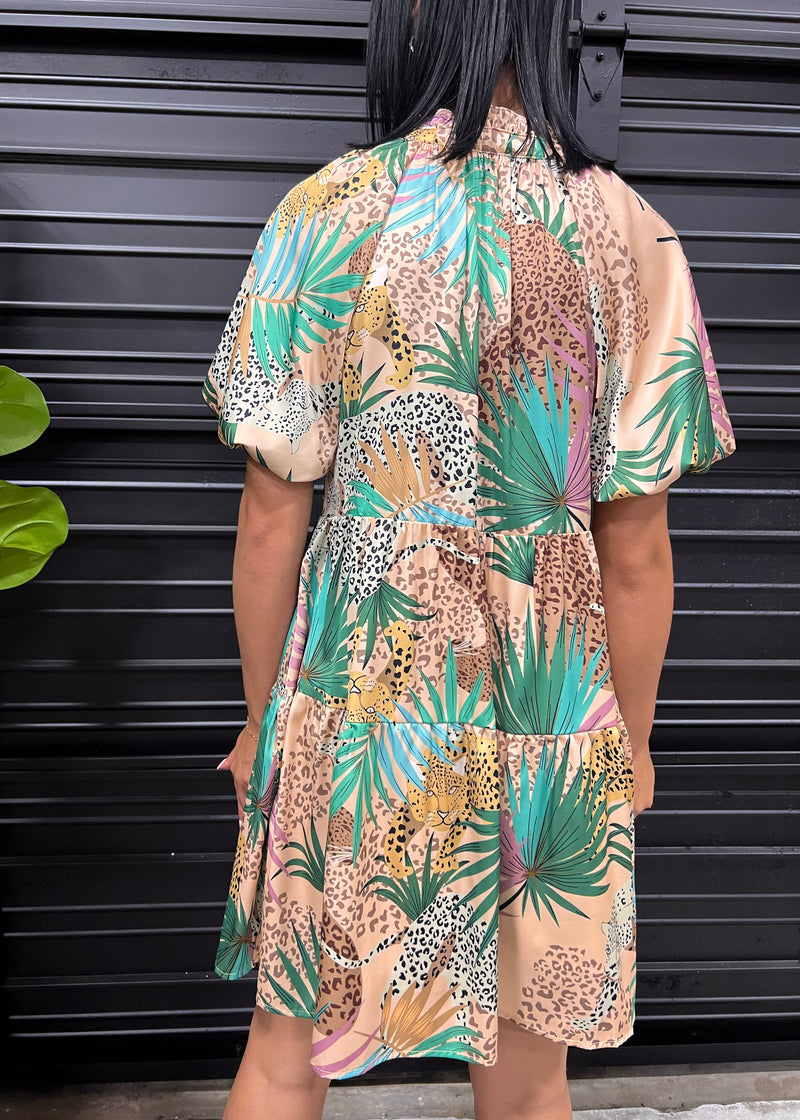 TROPICAL CHEETAH DRESS- TAN