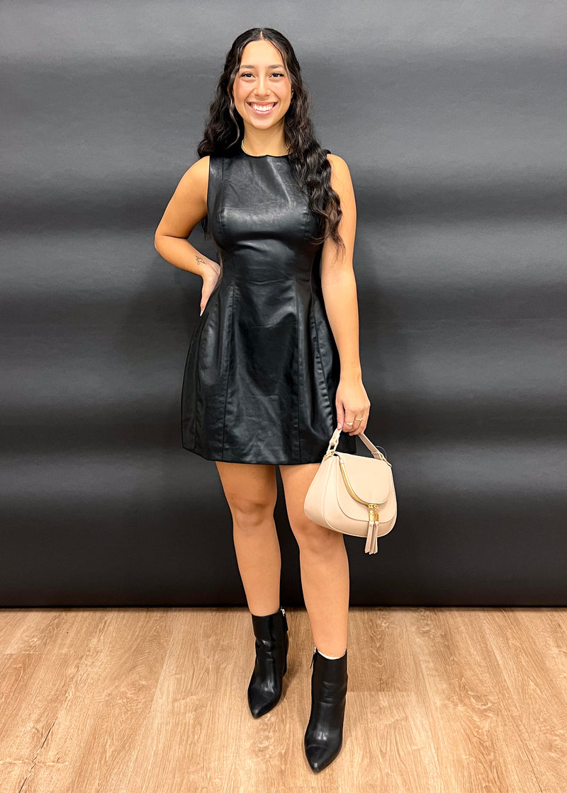 PRINCESS VEGAN LEATHER DRESS- BLACK