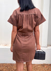 UTILITY DENIM DRESS- BROWN