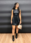 PRINCESS VEGAN LEATHER DRESS- BLACK