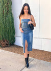DENIM TUBE MIDI DRESS- DENIM