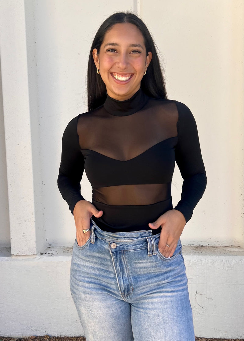 MESH SHEER BODYSUIT- BLACK