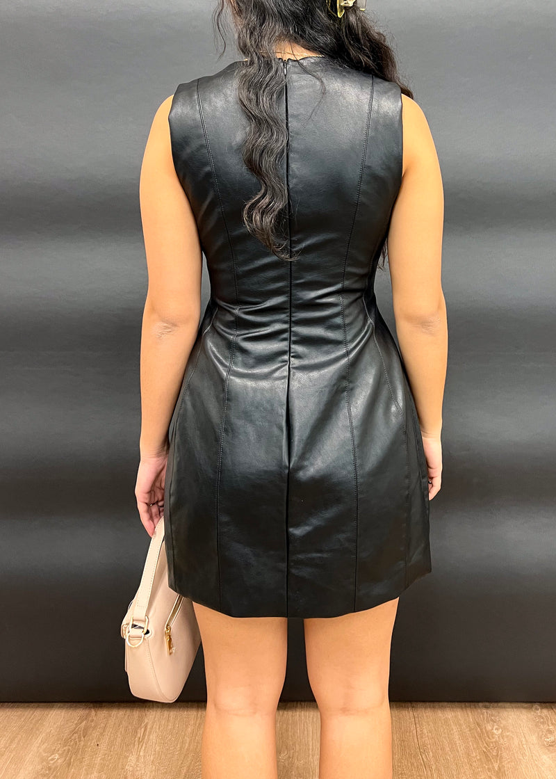 PRINCESS VEGAN LEATHER DRESS- BLACK
