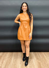 PRINCESS VEGAN LEATHER DRESS- CAMEL