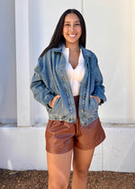 WASHED ELASTIC DENIM JACKET- DENIM