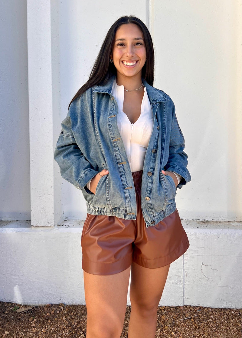 WASHED ELASTIC DENIM JACKET- DENIM
