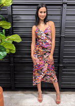 FESTIVAL SATIN TROPICAL DRESS- MULTI