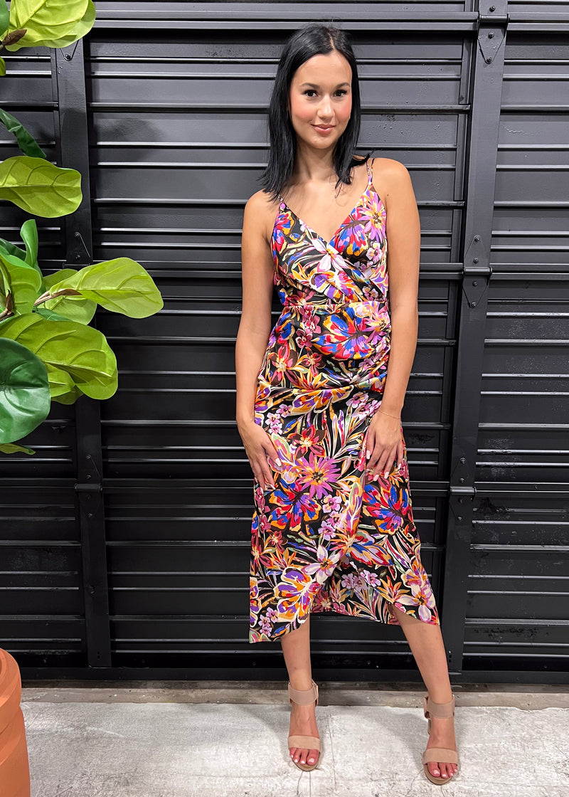 FESTIVAL SATIN TROPICAL DRESS- MULTI