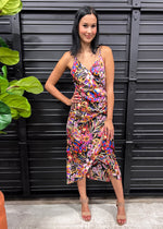 FESTIVAL SATIN TROPICAL DRESS- MULTI