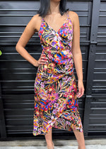 FESTIVAL SATIN TROPICAL DRESS- MULTI
